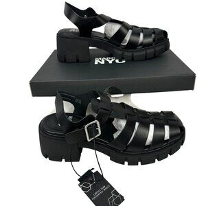 Madden NYC Womens Black Fisherman Sandals Size 9.5 Chunky Heel Adjustable Straps